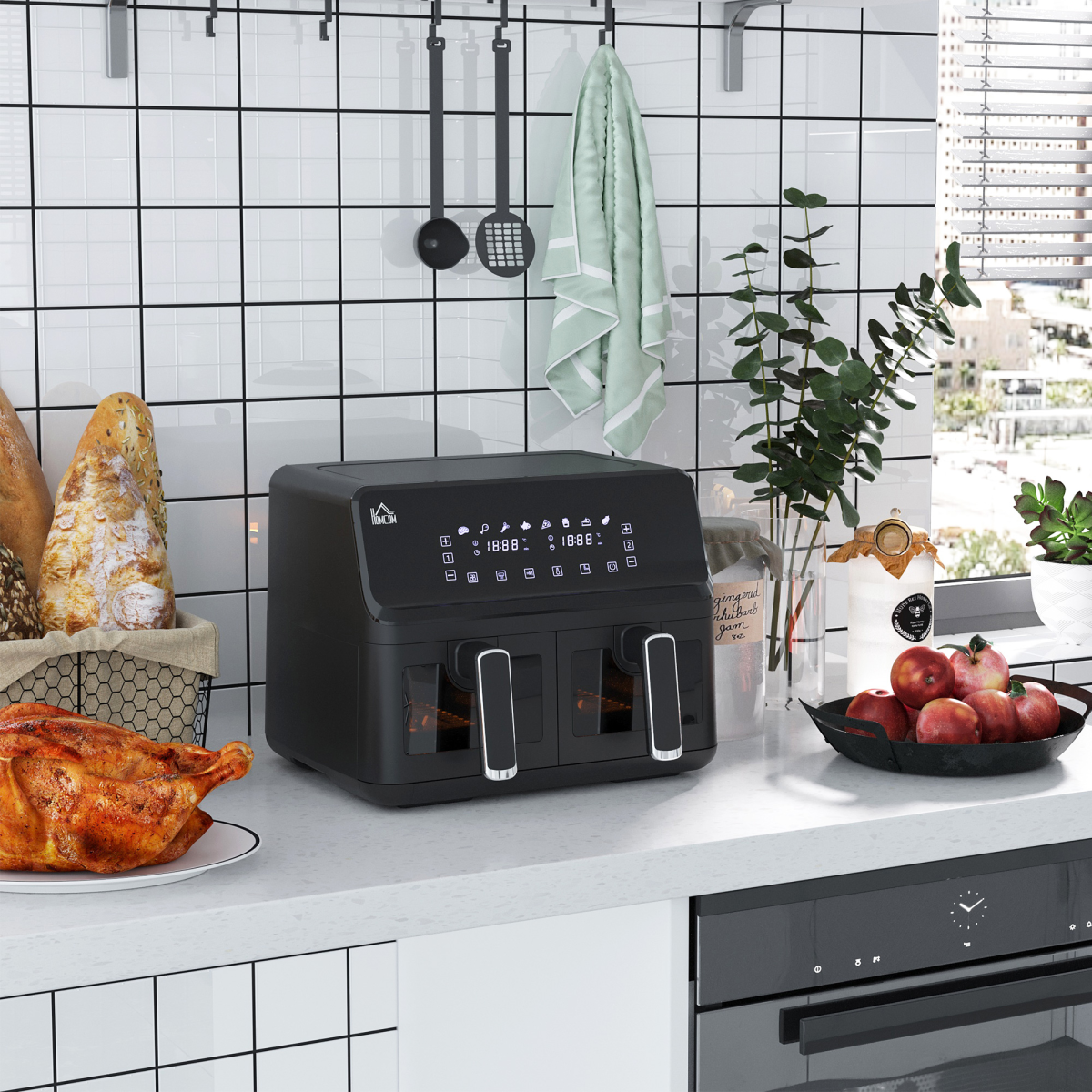 Dual Air Fryer 8L Family Size w/ 2 Basket 8 Presets Cookbook Timer 2500W - Image 2