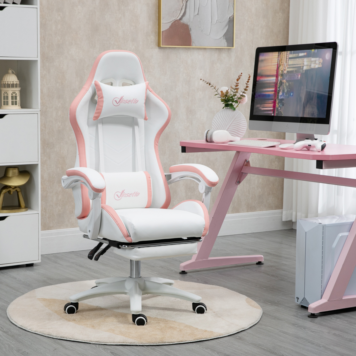 Vinsetto Racing Style Gaming Chair with Reclining Function Footrest, Pink - Image 2