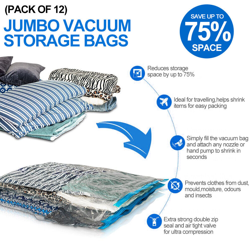12 X STRONG VACUUM STORAGE SPACE SAVER SAVING VACUM VACCUM LARGE ORGANISER BAGS - Image 5