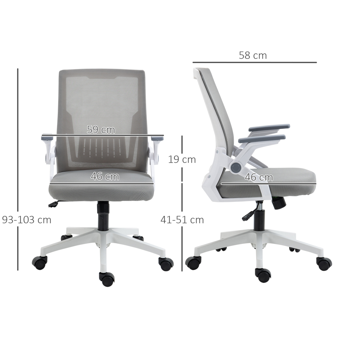 Vinsetto Mesh Office Chair for Home with Lumbar Support, Flip-up Arm, Wheels - Image 3