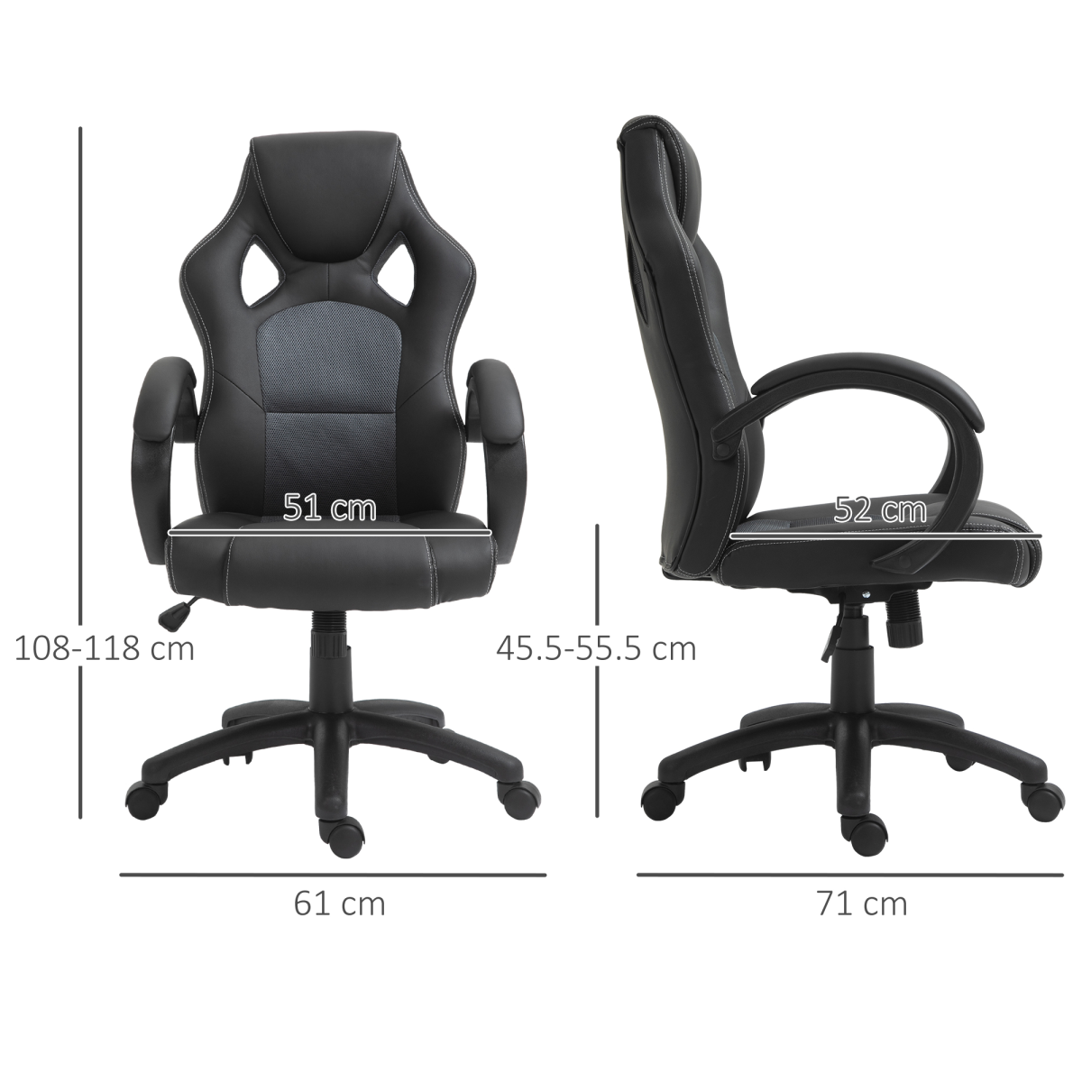 Executive Racing Swivel Gaming Office Chair PU Leather Computer Desk Chair Grey - Image 3