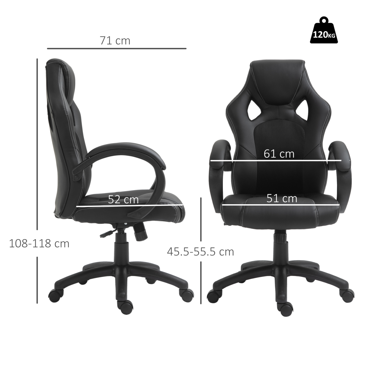 Executive Racing Swivel Gaming Office Chair PU Leather Computer Desk Chair Black - Image 3