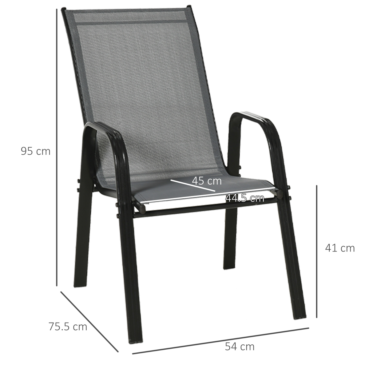 Set of 4 Garden Dining Chair Set Outdoor w/ High Back Armrest Grey Outsunny - Image 3