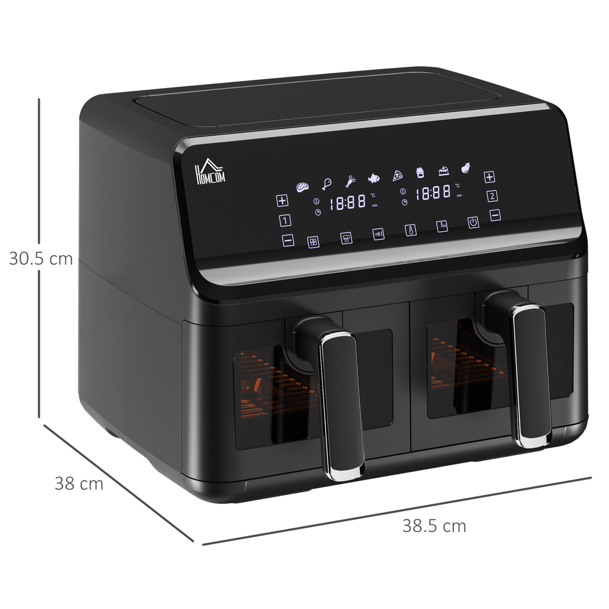 Dual Air Fryer 8L Family Size w/ 2 Basket 8 Presets Cookbook Timer 2500W - Image 3