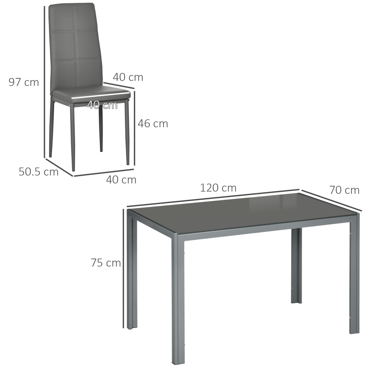 HOMCOM 5 Piece Dining Set Table and 4 Chairs Set for 4 Persons Kitchen Glasstop - Image 3