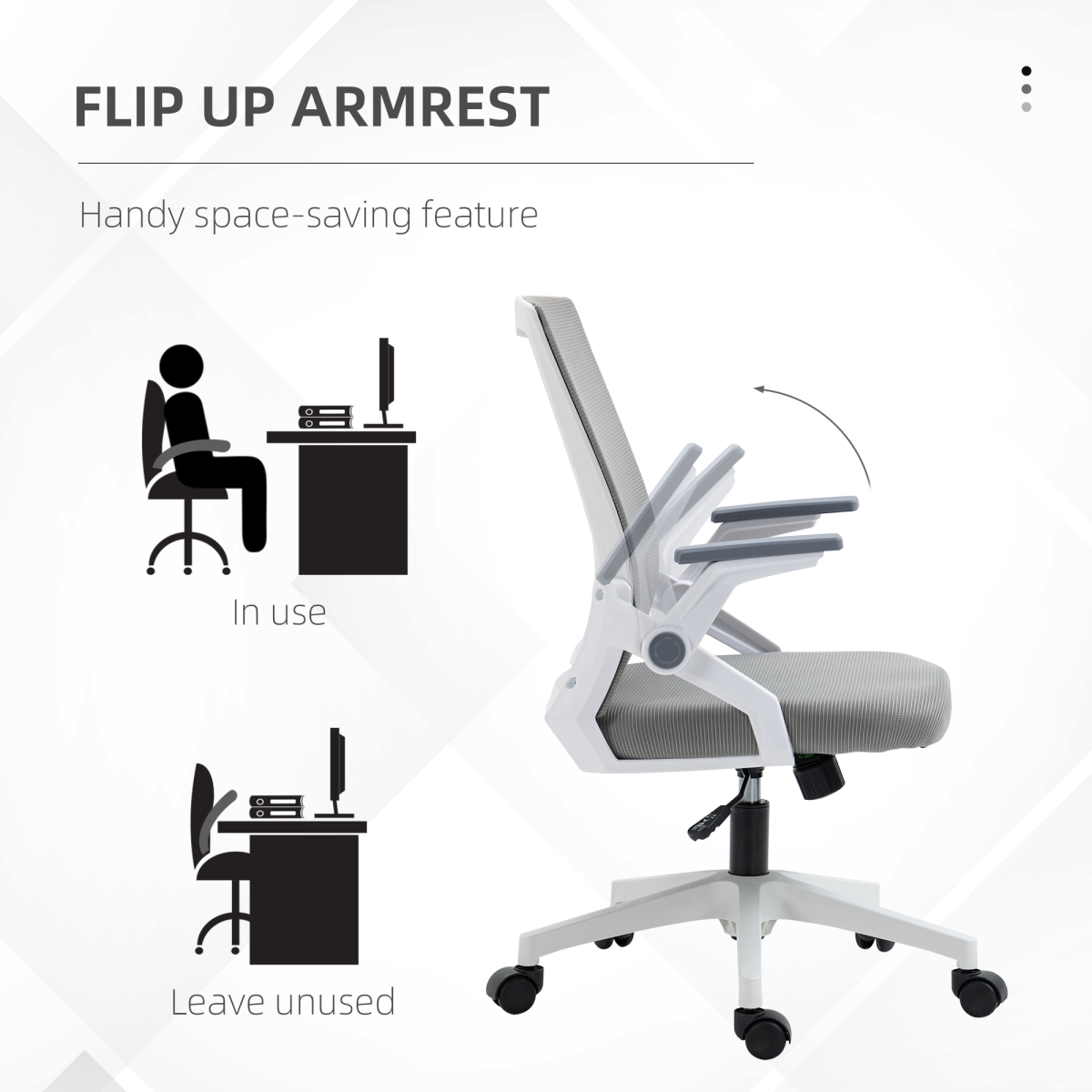 Vinsetto Mesh Office Chair for Home with Lumbar Support, Flip-up Arm, Wheels - Image 4
