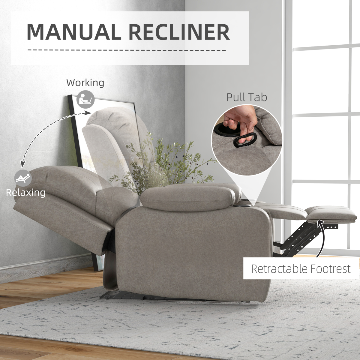 HOMCOM Recliner Armchair for Living Room, Recliner Chair with Cup Holder - Image 4