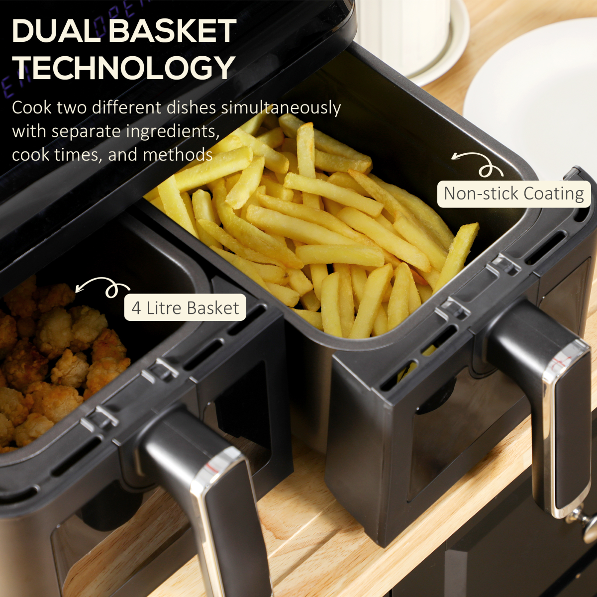 Dual Air Fryer 8L Family Size w/ 2 Basket 8 Presets Cookbook Timer 2500W - Image 4