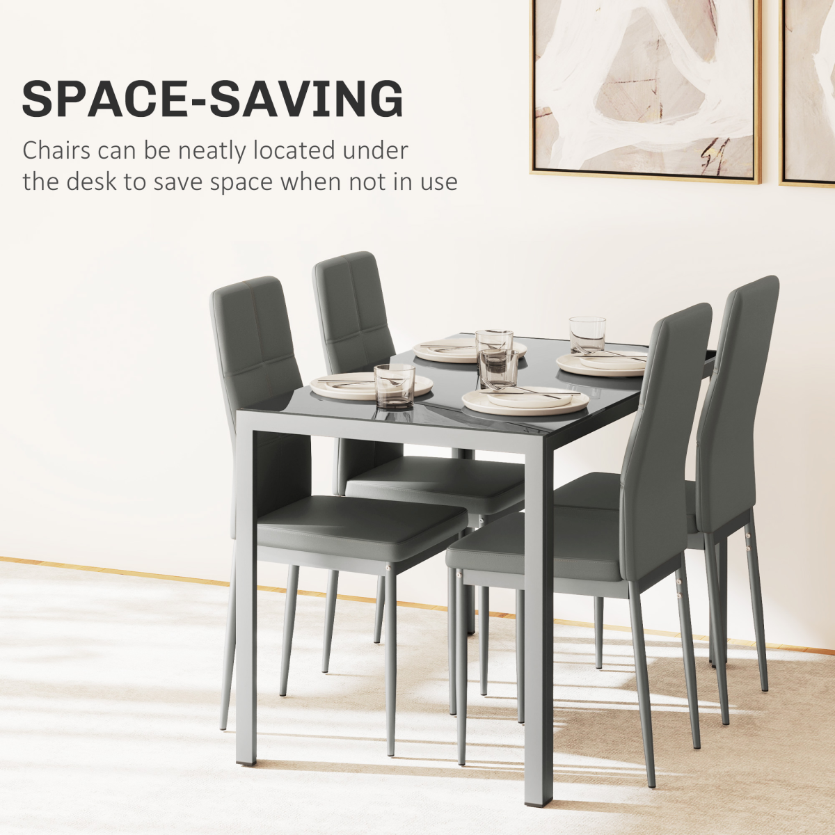 HOMCOM 5 Piece Dining Set Table and 4 Chairs Set for 4 Persons Kitchen Glasstop - Image 4