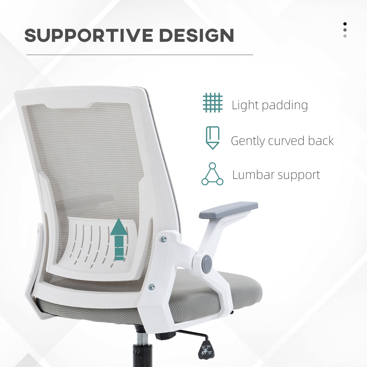 Vinsetto Mesh Office Chair for Home with Lumbar Support, Flip-up Arm, Wheels - Image 5
