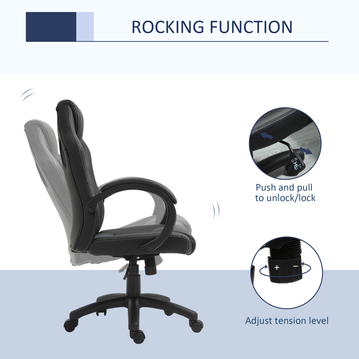 Executive Racing Swivel Gaming Office Chair PU Leather Computer Desk Chair Grey - Image 5