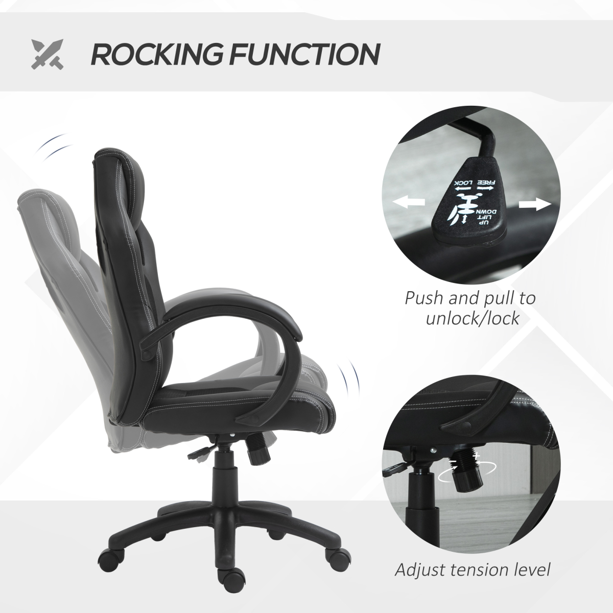 Executive Racing Swivel Gaming Office Chair PU Leather Computer Desk Chair Black - Image 5