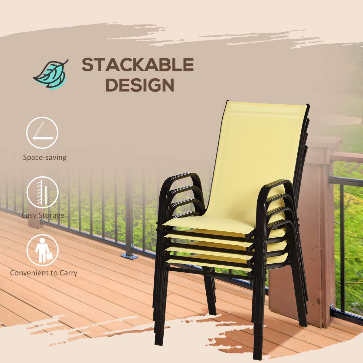 Set of 4 Garden Dining Chair Set Outdoor w/ High Back Armrest Beige Outsunny - Image 5