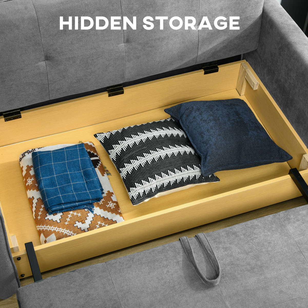 HOMCOM 2 Seater Sofa Bed Convertible Bed Settee w/ 2 Cushions Storage Light Grey - Image 5