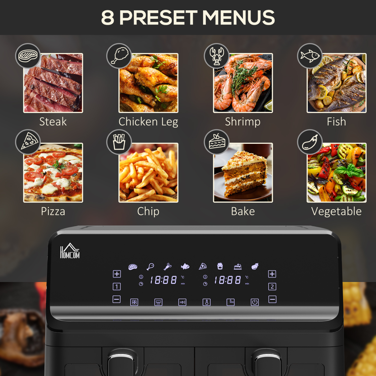 Dual Air Fryer 8L Family Size w/ 2 Basket 8 Presets Cookbook Timer 2500W - Image 5