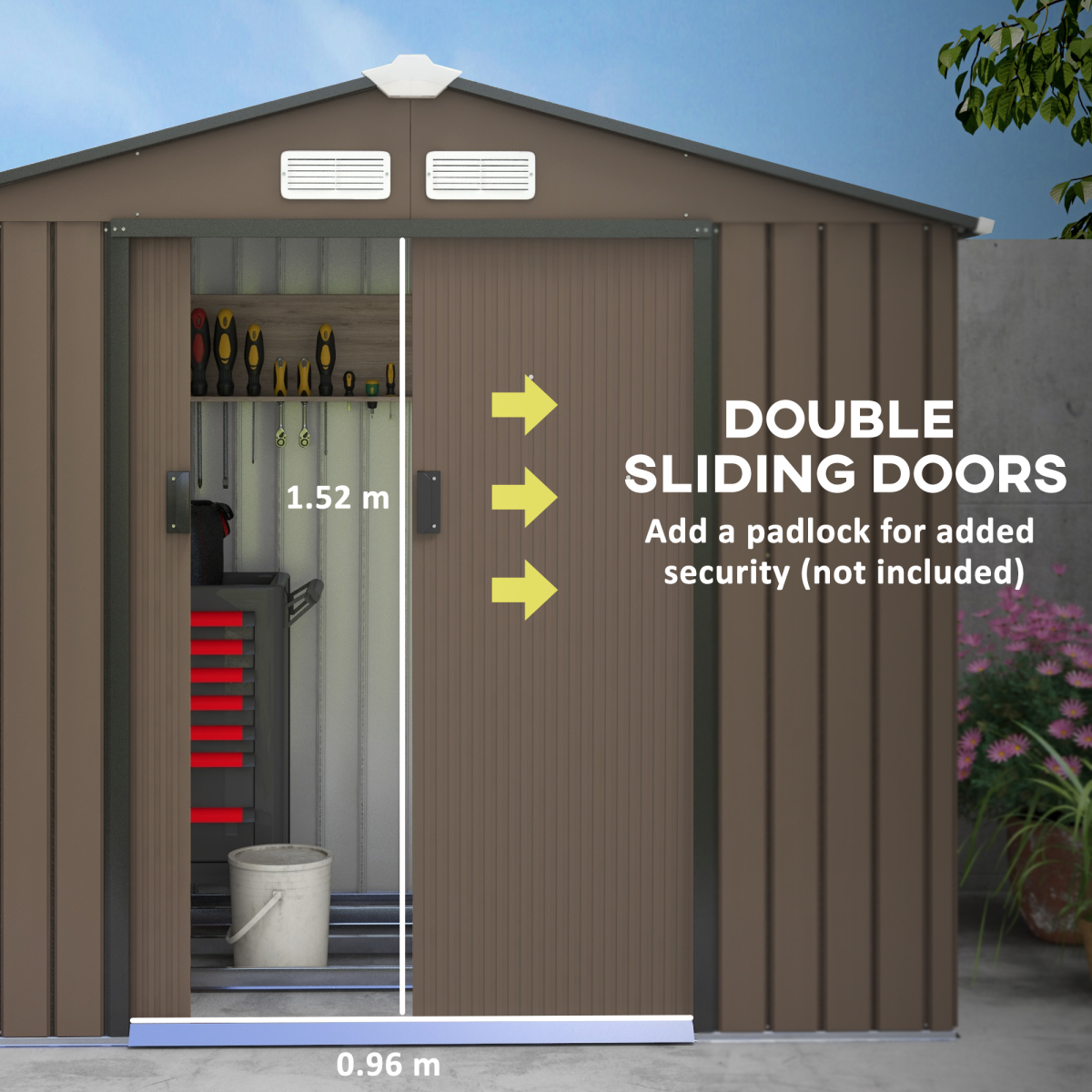 Garden Shed Storage Unit w/Locking Door Floor Foundation Vent Brown - Image 5