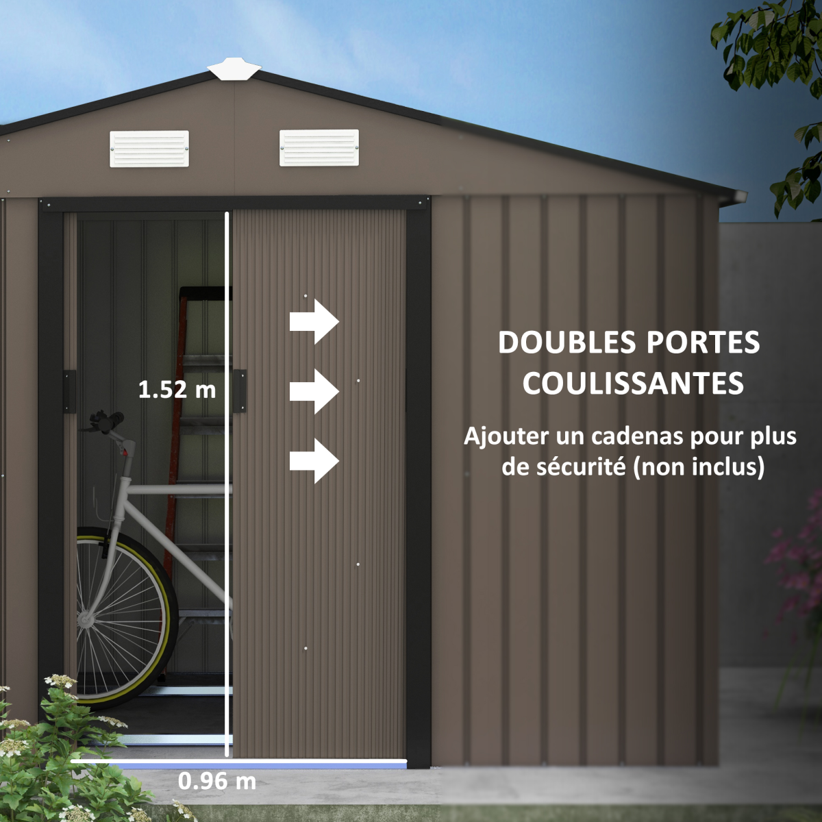 9 X 6FT Outdoor Storage Garden Shed Sliding Door Galvanised Metal Brown - Image 5