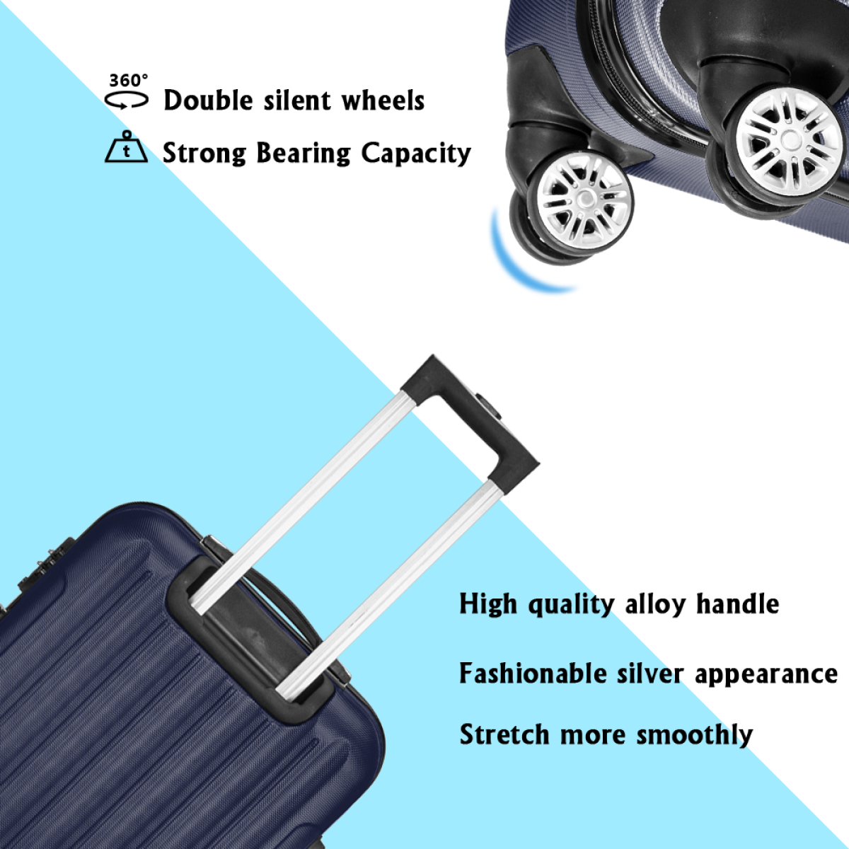3 Pcs Suitcase Lightweight ABS Carry-on Hand Luggage 4 Spinner Wheels Trolley Case - Image 6