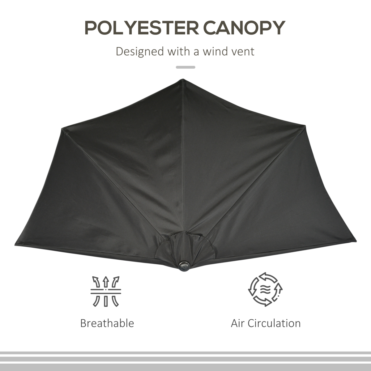 Outsunny 3 (m) Metal Frame Garden Furniture Parasol Half Round Umbrella Black - Image 6