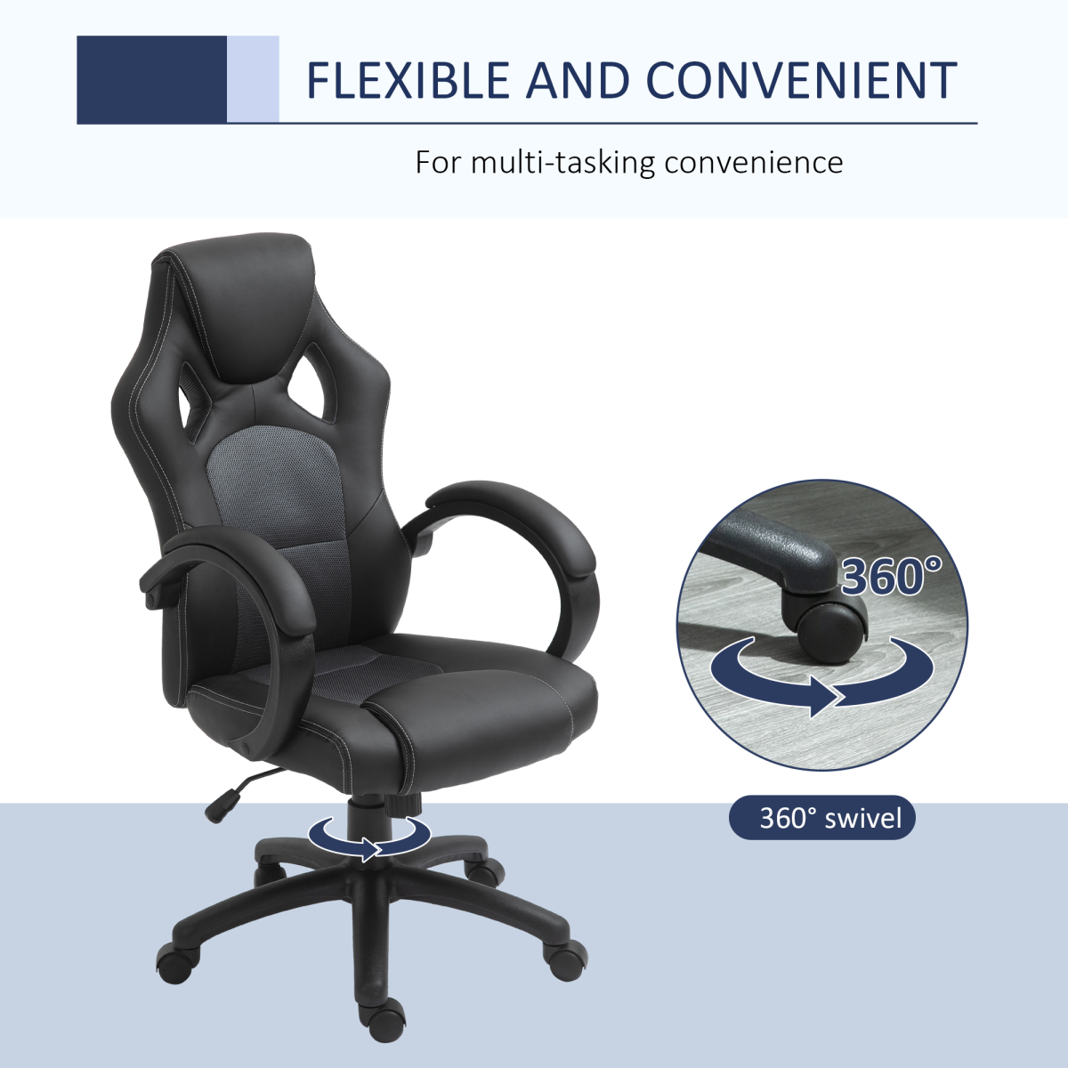 Executive Racing Swivel Gaming Office Chair PU Leather Computer Desk Chair Grey - Image 6