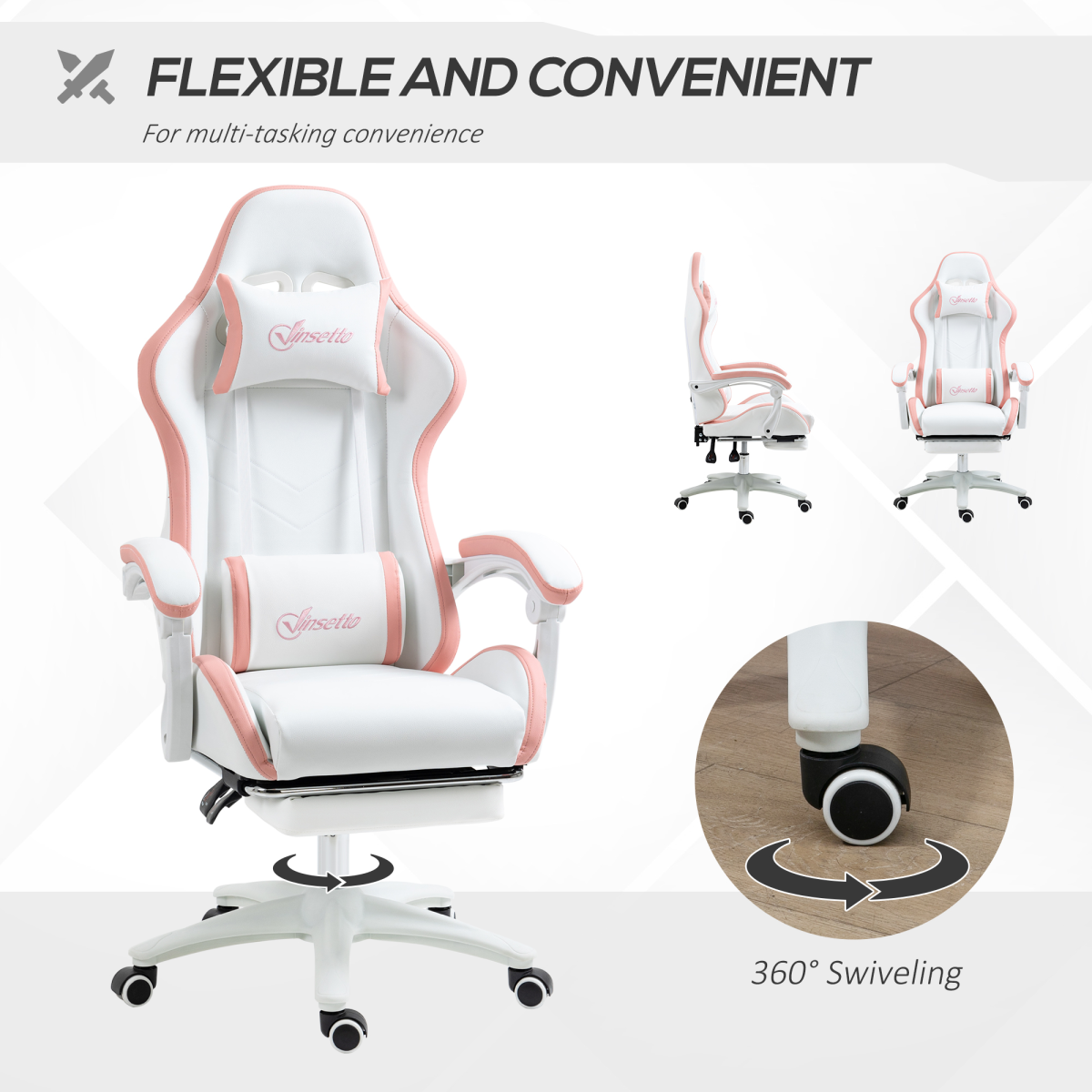 Vinsetto Racing Style Gaming Chair with Reclining Function Footrest, Pink - Image 6