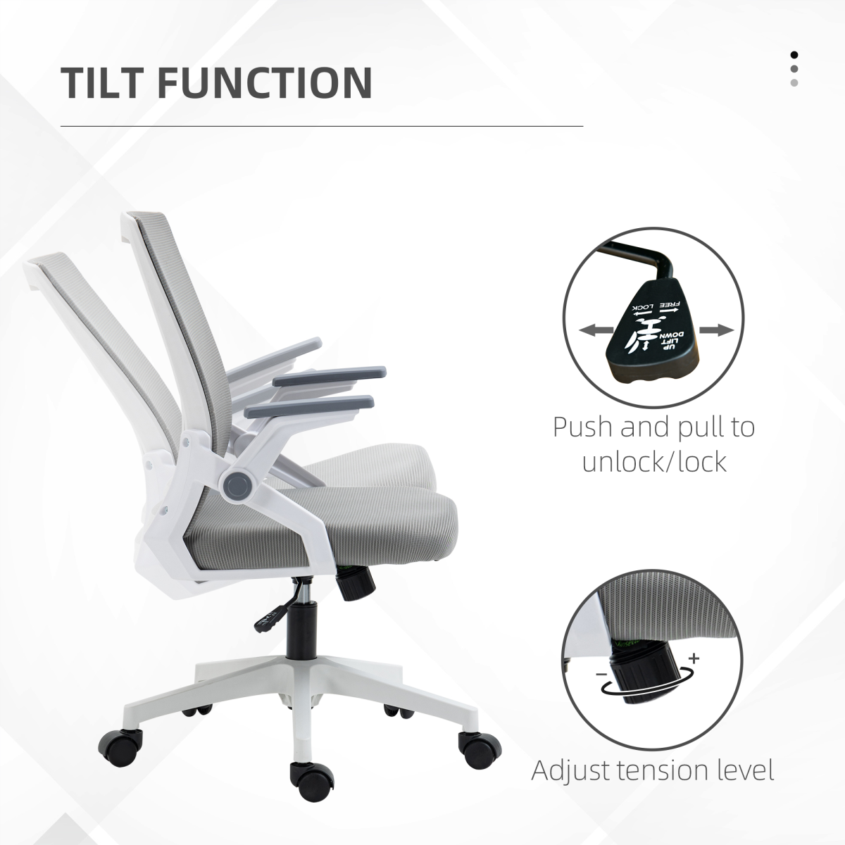 Vinsetto Mesh Office Chair for Home with Lumbar Support, Flip-up Arm, Wheels - Image 7