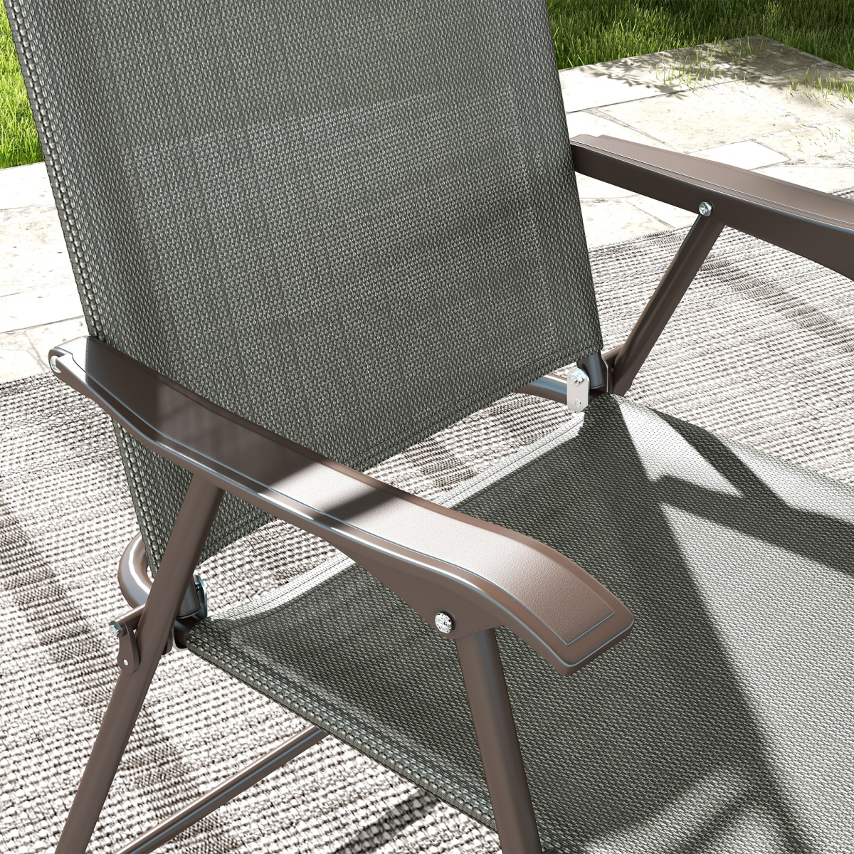 Outsunny Folding Chairs Set with Armrest, Breathable Mesh Fabric Seat, Dark Grey - Image 7