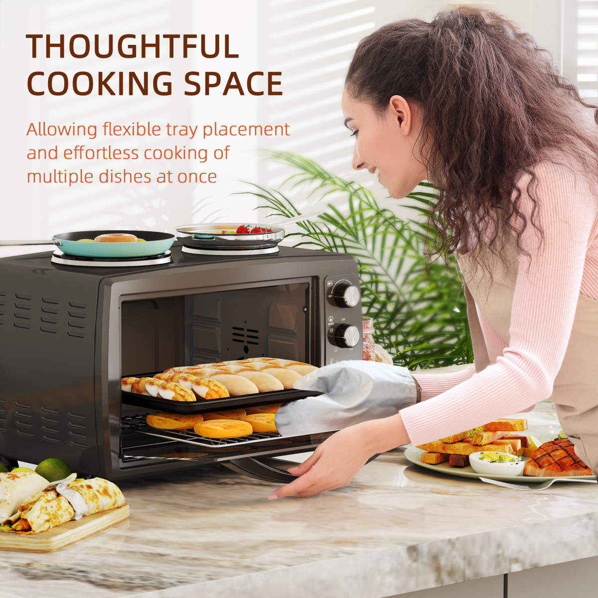 HOMCOM 36L Countertop Toaster Oven with 2 Hot Plates, Grill, Roast, Bake - Image 7