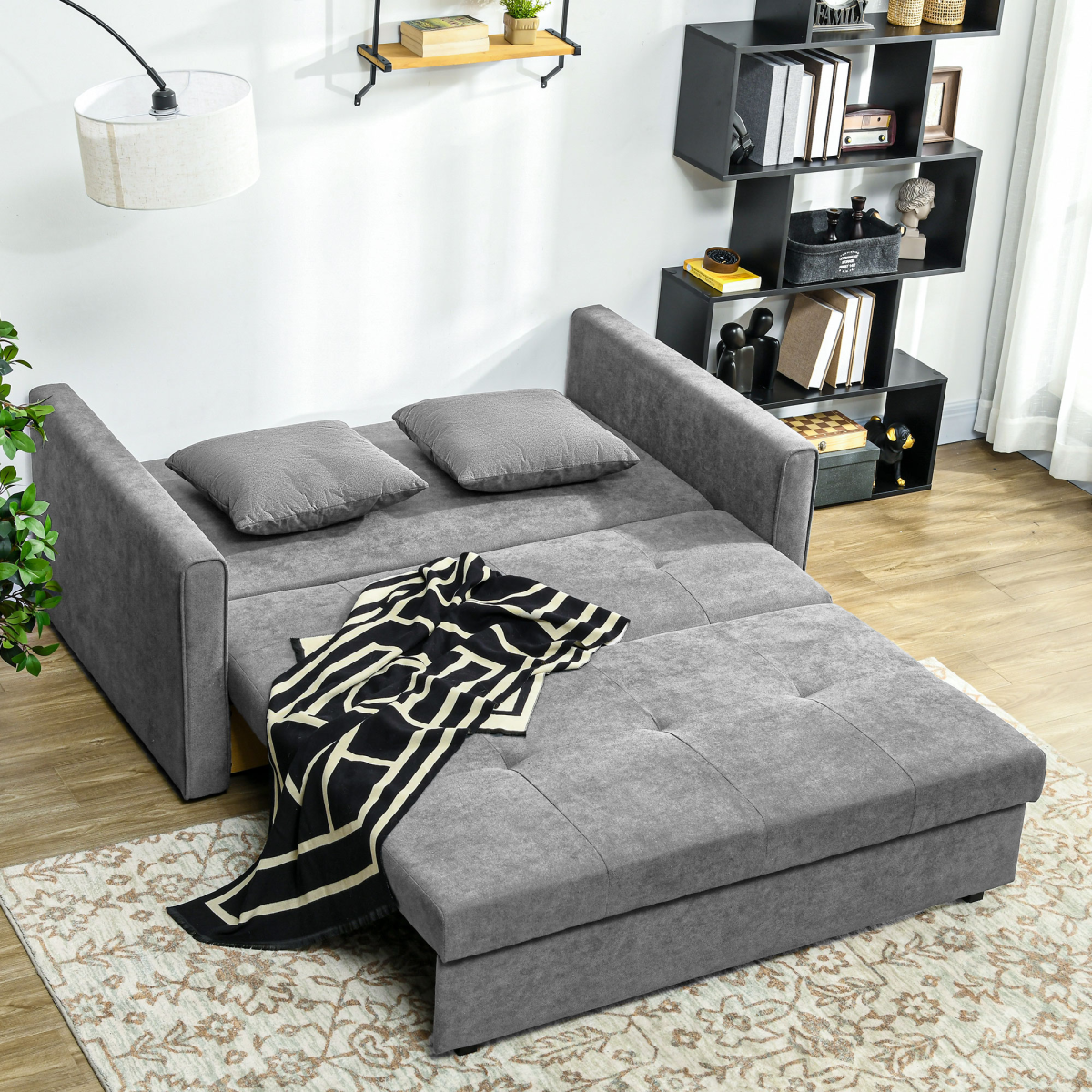 HOMCOM 2 Seater Sofa Bed Convertible Bed Settee w/ 2 Cushions Storage Light Grey - Image 8