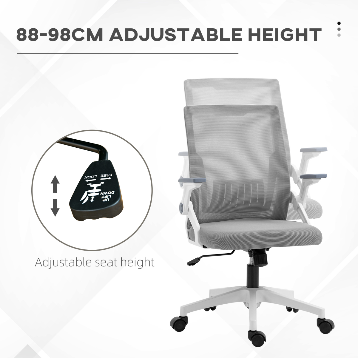 Vinsetto Mesh Office Chair for Home with Lumbar Support, Flip-up Arm, Wheels - Image 8