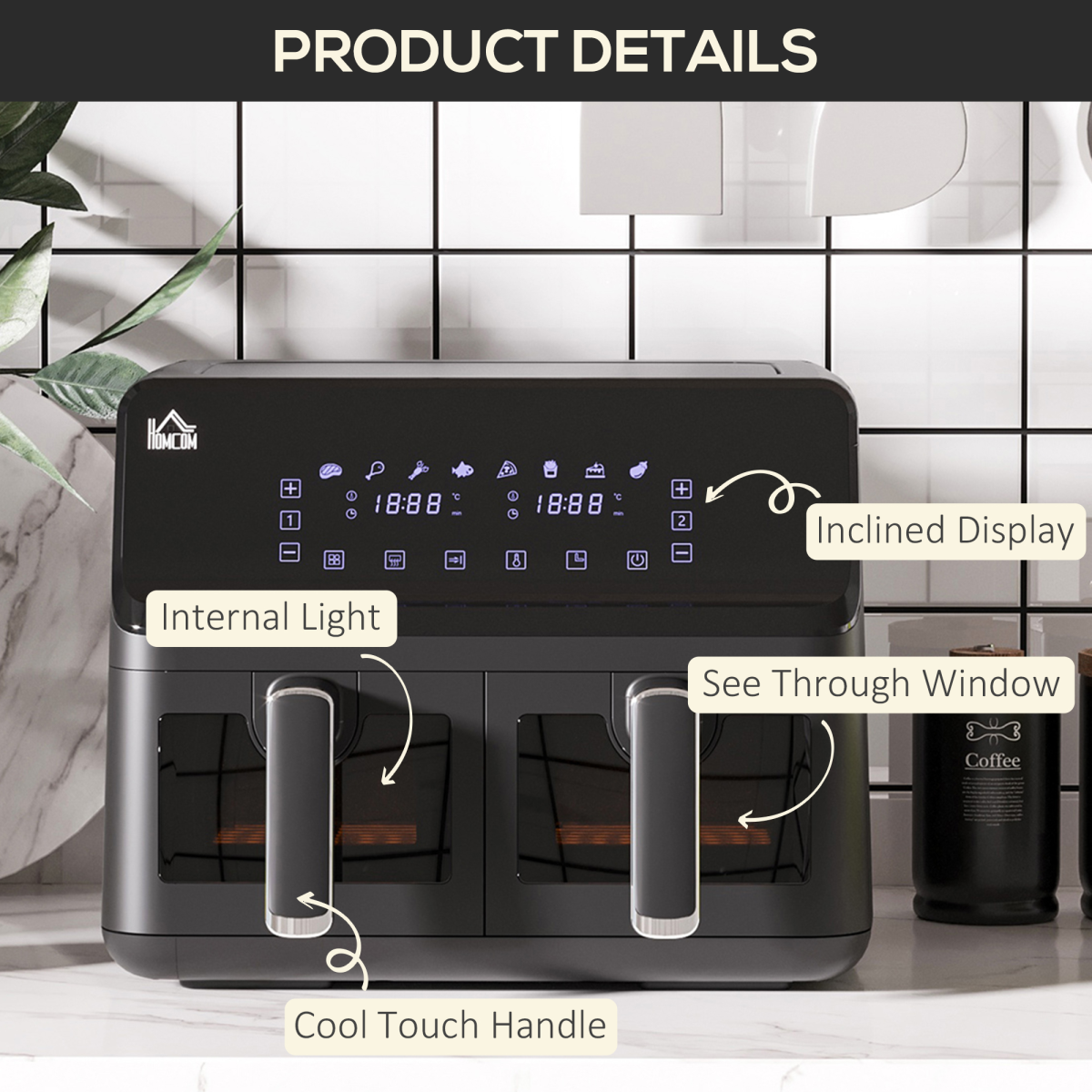 Dual Air Fryer 8L Family Size w/ 2 Basket 8 Presets Cookbook Timer 2500W - Image 8