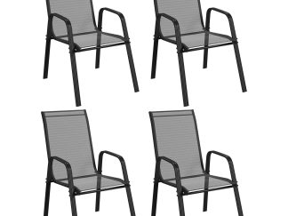 Outsunny Set of 4 Garden Dining Chair Set Outdoor w/ High Back Armrest Black
