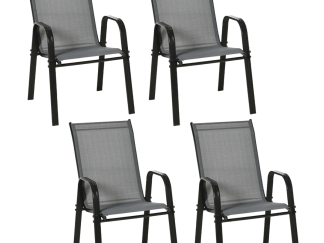 Set of 4 Garden Dining Chair Set Outdoor w/ High Back Armrest Grey Outsunny