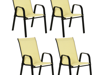 Set of 4 Garden Dining Chair Set Outdoor w/ High Back Armrest Beige Outsunny
