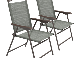 Outsunny Folding Chairs Set with Armrest, Breathable Mesh Fabric Seat, Dark Grey