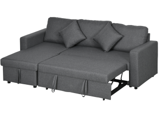 HOMCOM Corner Sofa Bed with Storage, 3 Seater Pull Out Sofa Bed, Dark Grey