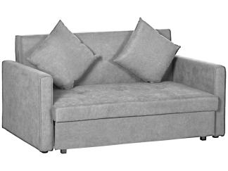 HOMCOM 2 Seater Sofa Bed Convertible Bed Settee w/ 2 Cushions Storage Light Grey