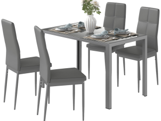 HOMCOM 5 Piece Dining Set Table and 4 Chairs Set for 4 Persons Kitchen Glasstop