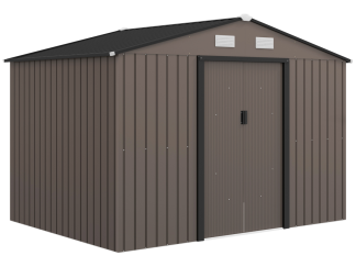 9 X 6FT Outdoor Storage Garden Shed Sliding Door Galvanised Metal Brown